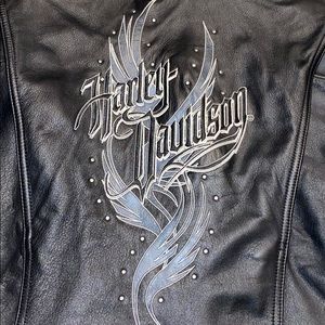 Harley-Davidson Women's Black Leather Jacket with Gray Design